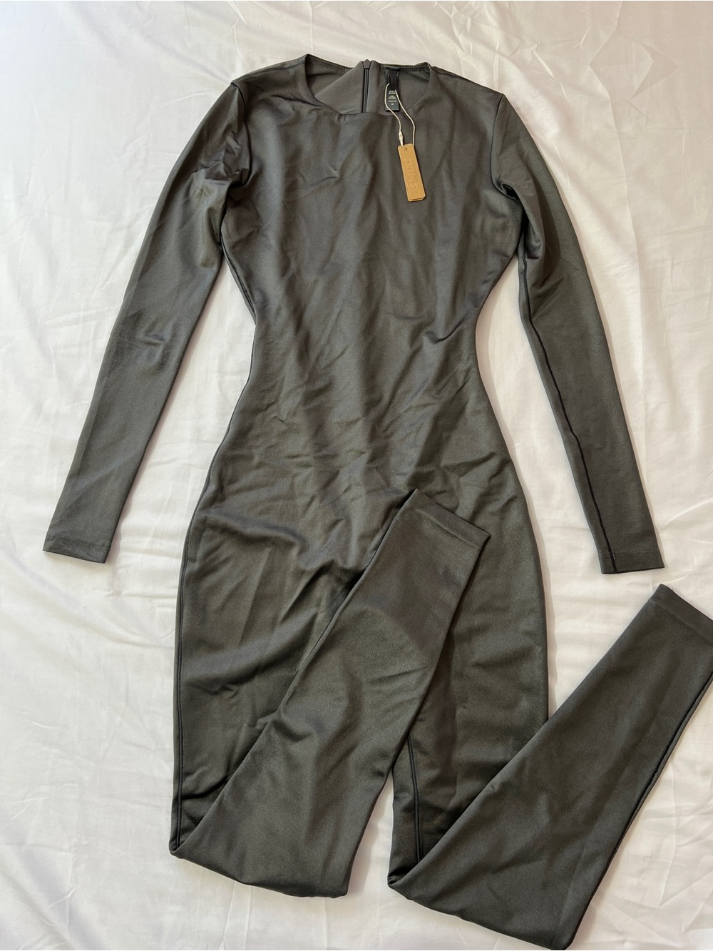 SKIMS All In One Shine Crew Neck Long Sleeve Jumpsuit Onesie Bodysuit Grey